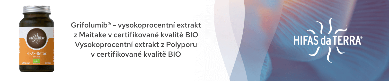 Grifolumib vysokoprocentní extrakt z Maitake v certifikované kvalitě BIO. Vysokoprocentní xtrakt z Polyporu v certifikované kvalitě BIO.